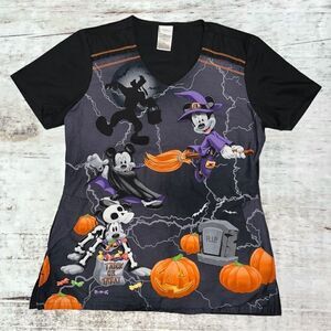 Disney Mickey and Friends Halloween Theme Scrub Top Womens Size Small